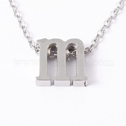 304 Halskette mit Anfangsbuchstabenanhänger aus Edelstahl NJEW-M168-M-1