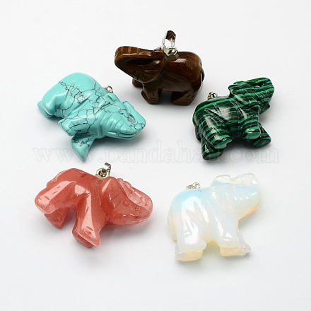 Natural & Synthetic Mixed Stone Pendants with Brass Clasps G-R220-18-1