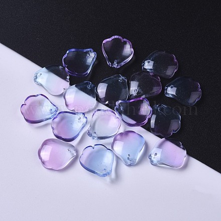 ペイントガラスビーズを焼く  花びら  ツートン  紫色のメディア  15.5x14.5x4mm  穴：1mm EGLA-I011-01D-1