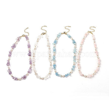 Ensemble de colliers de perles de pierres précieuses mélangées naturelles 4 pièces 4 styles pour femmes NJEW-JN04008-1