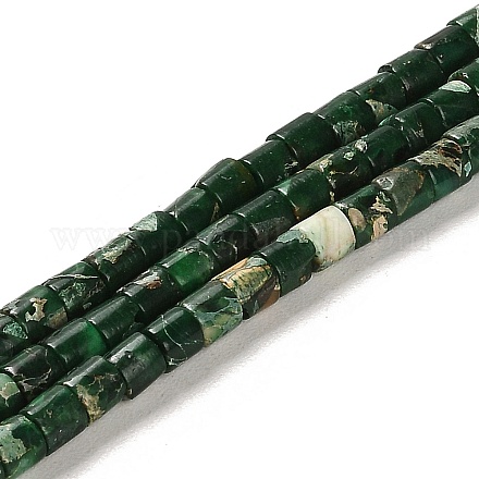合成レガライト/インペリアルジャスパー/海底堆積物ジャスパービーズ連売り  染め  コラム  濃い緑  4x4mm  穴：0.9mm  約100個/連  15.94インチ（40.5cm） G-F765-E03-01-1