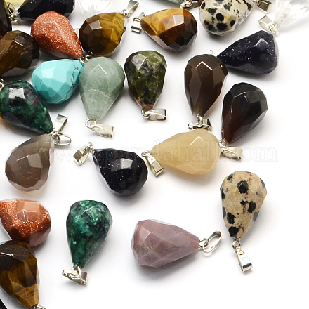 Faceted Teardrop Natural & Synthetic Mixed Stone Pendants G-R311-M-1