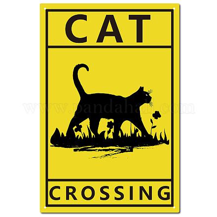 CREATCABIN Black Cat Tin Sign Vintage Metal Sign Poster Retro Painting Plaque Iron Sign Wall Decor Art Mural Hanging Sign Decorative for Cafe Office Home Bathroom 12 x 8Inch-Cat Crossing AJEW-WH0157-735-1