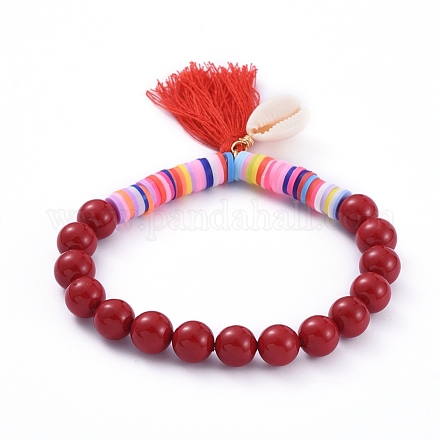(Jewelry Parties Factory Sale)Tassels Charm Stretch Bracelets BJEW-JB05080-02-1