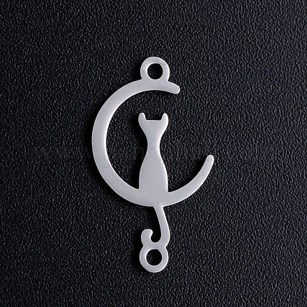 20119x11x1ステンレス鋼の子猫リンクコネクター  猫の形をした三日月  ステンレス鋼色  1.2mm  穴：[1]mm STAS-T049-T648-1-1