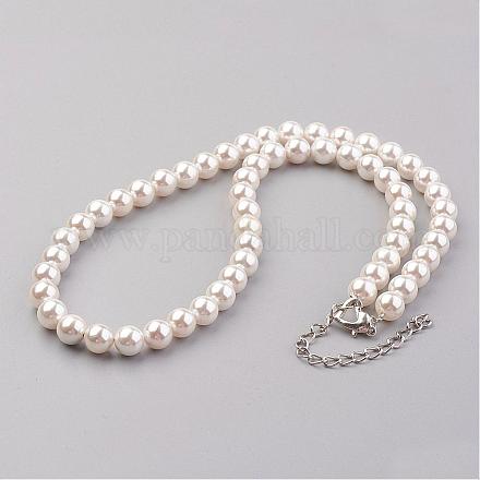 Shell Pearl Beaded Necklaces NJEW-JN01913-01-1