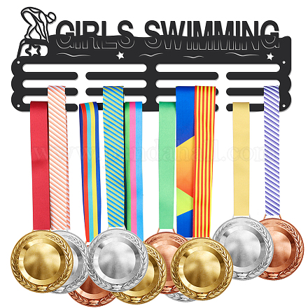 Superdant colgador de medallas de natación para niña porta medallas de estrellas con 12 línea soportes de exhibición de premios de acero resistente estantes de exhibición de medallas montados en la pared para cordón de cinta ODIS-WH0021-729-1