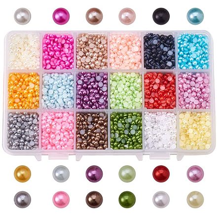 Pandahall elite 1 boîte couleur mélangée demi-ronde imitation perle abs cabochons en acrylique à dôme SACR-PH0005-4mm-01-1