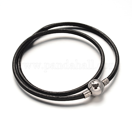 2 Loops PU Leather Cord Wrap Bracelets MAK-L003-01-1