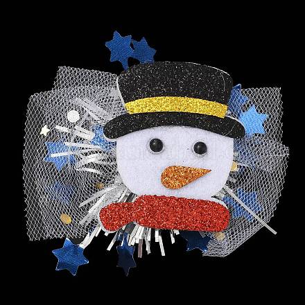 クリスマステーマのフェルト＆ガーゼのアリゲーターヘアクリップ  塩ビと鉄のパーツ  女の子の女性のためのヘアアクセサリー  雪だるま  72x91x12mm PHAR-F019-06-1