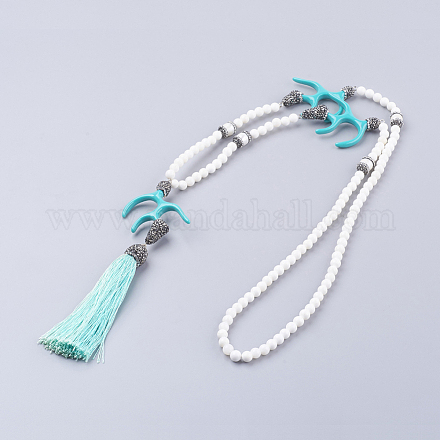 Colliers pendentif en glands de nylon et turquoise synthétique NJEW-F174-14A-1