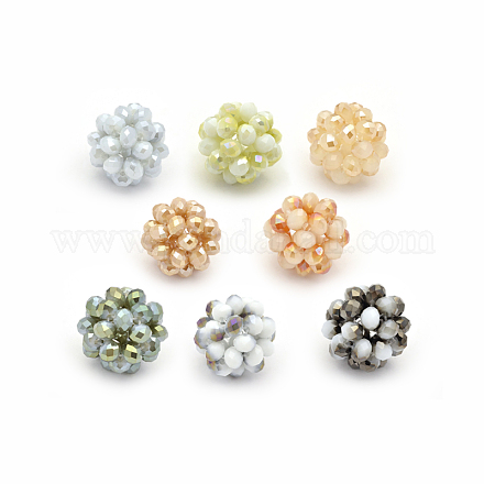 Electroplate Rondelle Imitation Jade Glass Crystal Round Woven Beads X-GLAA-A034-4mm-E-1
