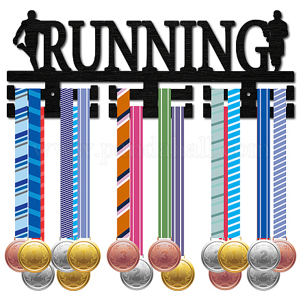 CREATCABIN Wood Running Medal Hanger Display Medal Holder Run Sport Medal Rack Wall Rack Mounted over 30 Medals Awards Ribbon Stand for Marathon Competition Runner Athletes Medalist Black 15.7x5.9Inch ODIS-WH0041-033-1