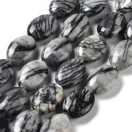 Natural Black Silk Stone/Netstone Beads Strands G-L164-A-24-1