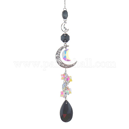 Glass Moon Hanging Suncatcher Pendant Decoration DJEW-PW0008-10C-1