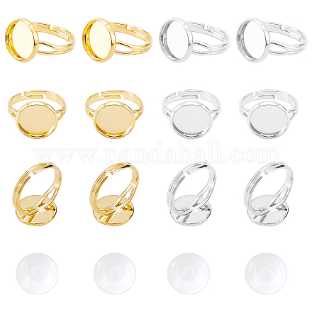 Pandahall elite 40 pièces 2 couleurs composants d'anneau en laiton réglables et cabochons en verre 40 pièces DIY-PH0002-70-1