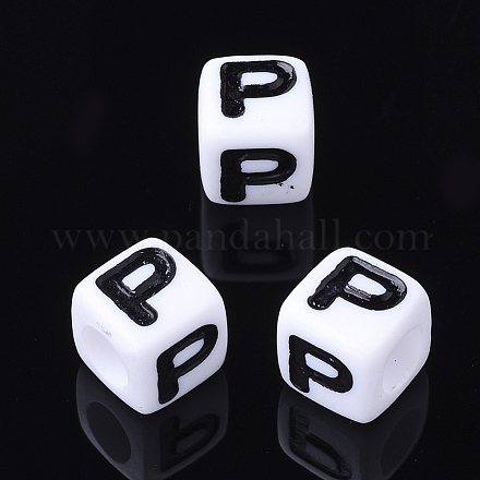 Perles de lettre de trou horizontal acrylique X-PL37C9129-P-1