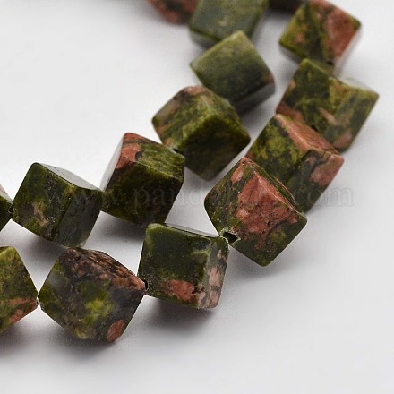 Cube Natural Unakite Beads Strands G-N0154-40-1