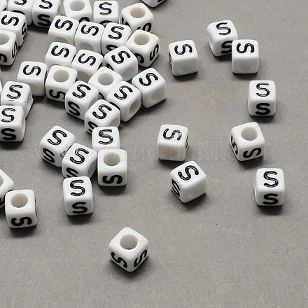 Perles européennes de lettre en acrylique à gros trou X-SACR-Q103-10mm-01S-1