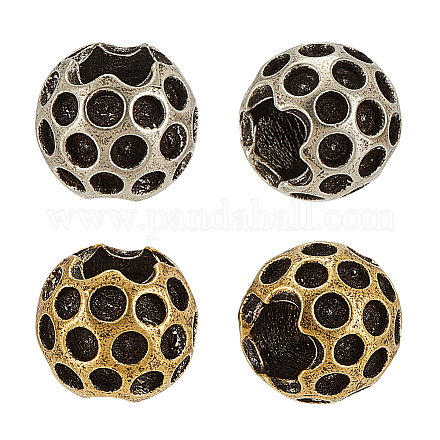 OLYCRAFT 4Pcs 11.5mm Paracord Beads with 6mm Large Hole Round Lanyard Beads Brass Knife Beads Large Hole Beads Loose Beads Metal Spacer Beads for Paracord DIY Crafts - Antique Gold & Silver KK-OC0001-34-1