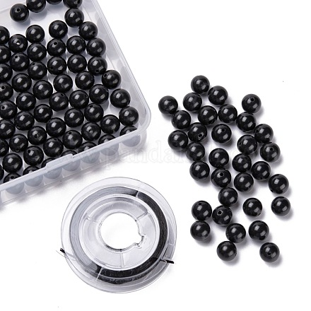 100pcs 8mm perles rondes en pierre noire naturelle DIY-LS0002-15-1