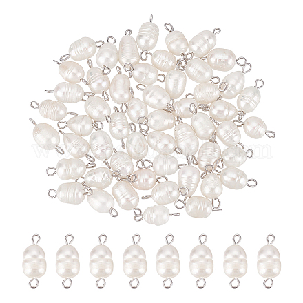 UNICRAFTALE 50pcs 6mm Diameter Natural Cultured Freshwater Pearl Bead Connector Round Links Connectors Double Hole Metal Drop Charm Dangles Pendants Connectors for Jewelry Making PEAR-HY0001-03-1
