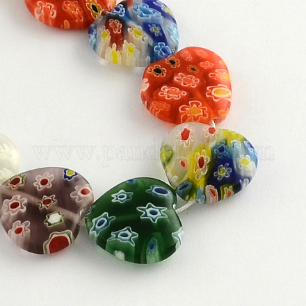 Heart Handmade Millefiori Glass Beads Strands X-LK-R004-28-1