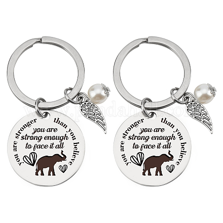 SUPERDANT Elephant Pattern Keychain 3cm Motivating Lettering Round Stainless Steel Keychain Single Sided Engraved for family friends Christmas Thanksgiving Birthday Gifts KEYC-SD0001-02D-1