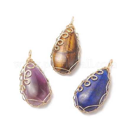 Natural Mixed Stone Copper Wire Wrapped Pendants PALLOY-JF02016-1