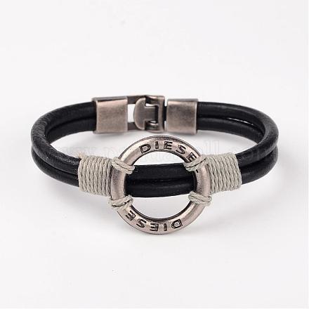 Hemp Cord Wrapped Leather Bracelets X-BJEW-L322-02-1