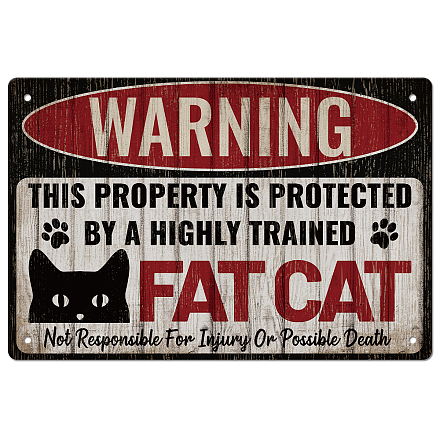 GLOBLELAND Vintage Cat Metal Sign Funny Fat Cat Sign Warning Metal Sign For Indoor & Outdoor Home Bar Coffee Kitchen Wall Decor AJEW-WH0189-141-1