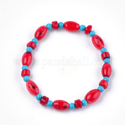 Bracelets extensibles en perles de corail synthétique BJEW-S134-78-1