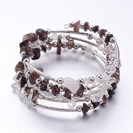 Five Loops Wrap Smoky Quartz Beads Bracelets BJEW-JB02589-04-1