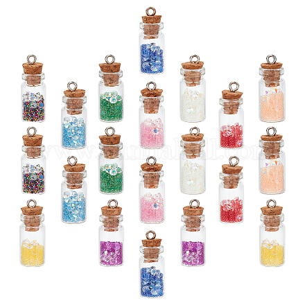 SUNNYCLUE 1 Box 20Pcs 10 Colors Glass Bottle Charms Transparent Mini Wishing Bottle Wish Pendants Colorful Rhinestone Sequins Cork Stopper for Jewelry Making Charms Bracelets Findings GLAA-SC0001-59-1