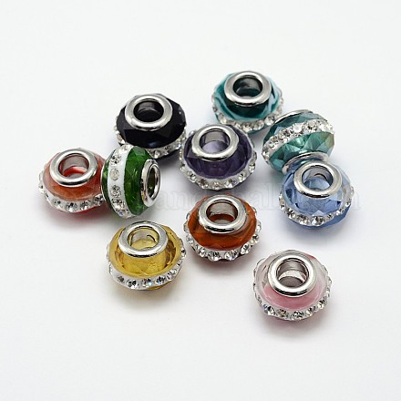 Faceted Glass Pave Crystal Rhinestone Large Hole Rondelle European Beads GPDL-L002-02-1