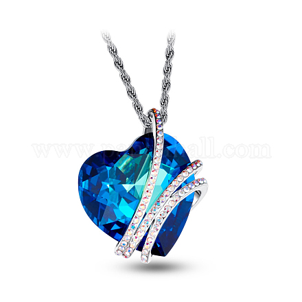 SHEGRACE Beautiful Platinum Plated Mazarine Austria Crystal Heart Pendant Necklace JN244A-1