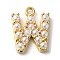 Plastic Imitation Pearl Pendants, with Brass Findings, Golden, Letter W, 7~14x13.5~15x3mm, Hole: 1.3~1.4mm