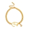Brass Micro Pave Cubic Zirconia Bracelets for Women, Real 18K Gold Plated, 6-7/8 inch(17.4cm), Face: 20x15x1, Pendants: 9x5.5mm
