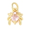 Brass Micro Pave Cubic Zirconia Pendants, Spider Charm, with Jump Ring, Real 18K Gold Plated, Pearl Pink, 9x8x3.5mm, Hole: 3mm