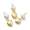 Brass & Natural Pearl Heart Pendants, Rack Plating, Long-Lasting Plated, Cadmium Free & Lead Free, Real 18K Gold Plated, 19.5mm, Hole: 1.8mm