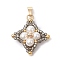 Shell Pearl Glass Seed Beaded Pendants, Star Charms with 304 Stainless Steel Snap on Bails, Golden, Gray, 25x25x7mm, Hole: 5.5x2.5mm