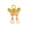 Butterfly Rack Plating Brass Micro Pave Cubic Zirconia Pendants, with ABS Imitation Pearl, Long-Lasting Plated, Cadmium Free & Lead Free, with Jump Rings, Matte Gold Color, 18.5x14x4mm, Hole: 3.3mm
