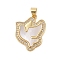 Brass Micro Pave Clear Cubic Zirconia Pendants, with Shell, Peace Dove, Real 18K Gold Plated, 23.5x18.5x3mm, Hole: 3.5x3mm