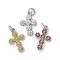 Brass Enamel Pendants, Cross Charms, with Jump Ring, Rack Plating, Long-Lasting Plated, Lead Free & Cadmium Free, Platinum, Mixed Color, 17.5x11.5x1.5mm, Hole: 3mm