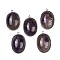 Natural Amethyst Pendants, 304 Stainless Steel Oval Charms, Stainless Steel Color, 22x14.5~15x6.5~8mm, Hole: 1.5mm