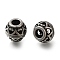 304 Stainless Steel European Beads, Large Hole Beads, Rondelle with Flower, Antique Silver, 10x9.5mm, Hole: 4mm