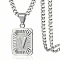 Rectangle with Letter Pattern 304 Stainless Steel Pendant Necklaces, Stainless Steel Color, Letter V, 21.65 inch(55cm)