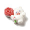 Opaque Resin Decoden Cabochons, Animal with Flower, Cat Shape, 24.5x27x11mm