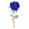 Valentine's Day Rose Zinc Alloy Crystal Rhinestone Brooches, Flower Enamel Pins for Women Men, Medium Blue, 56x28mm