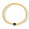 Golden Brass Round Beads Stretch Bracelets, Glass Evil Eye Bead Jewelry for Women, Black, Inner Diameter: 6-7/8 inch(17.5cm)